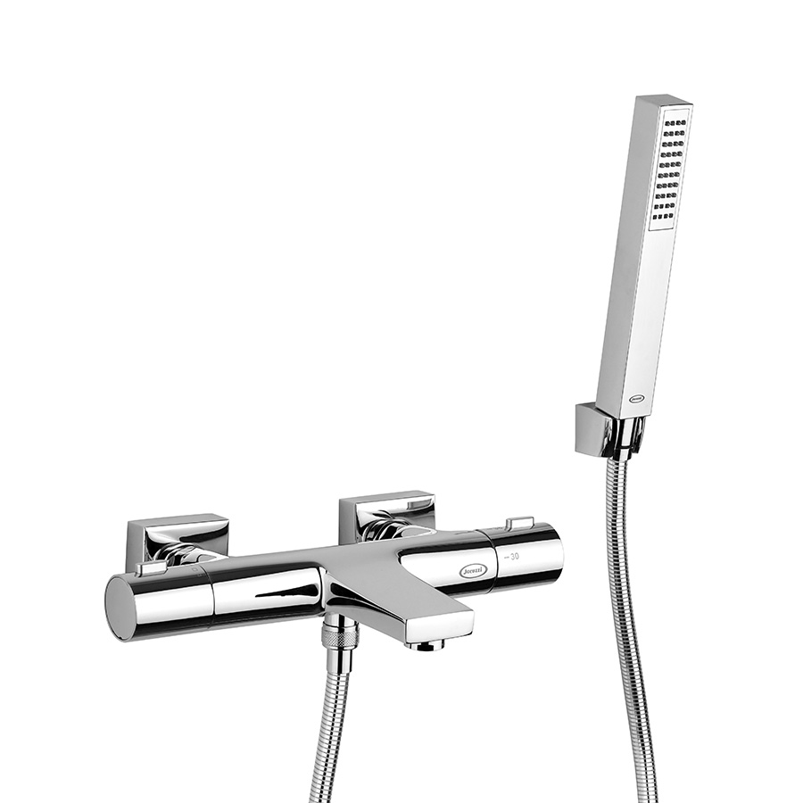 Thermostatic bath-shower mixer with fixed shower kit
