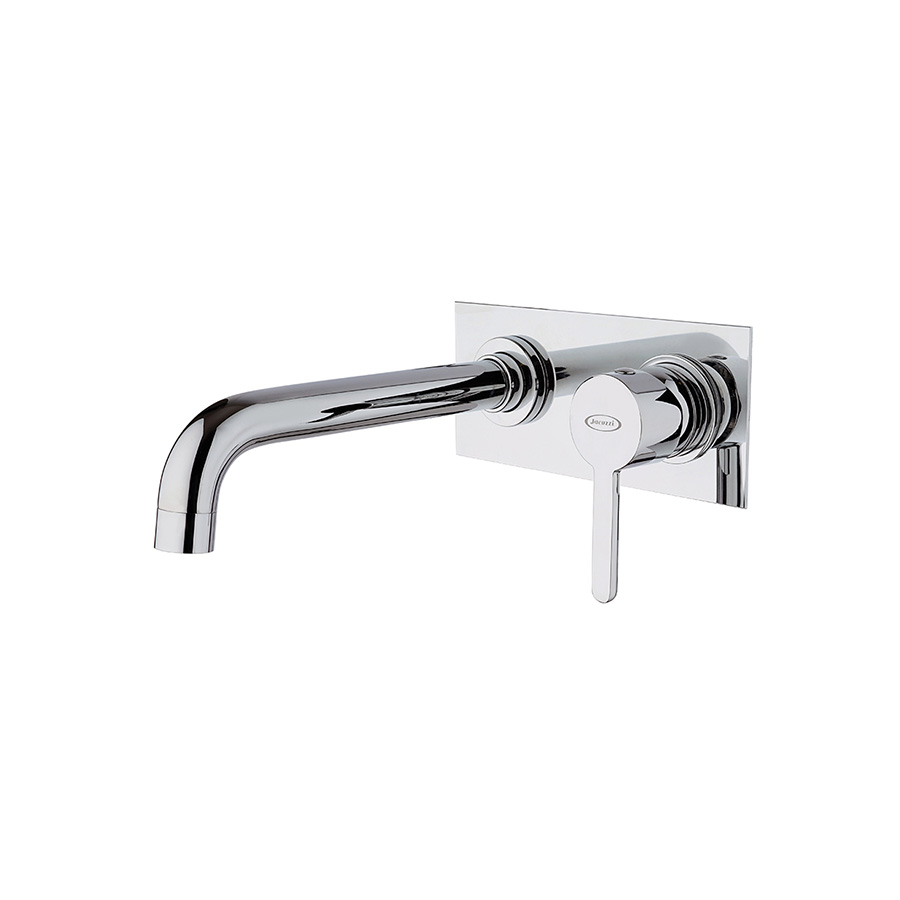 Single-lever wall mounted mixer with plate without pop-up waste
